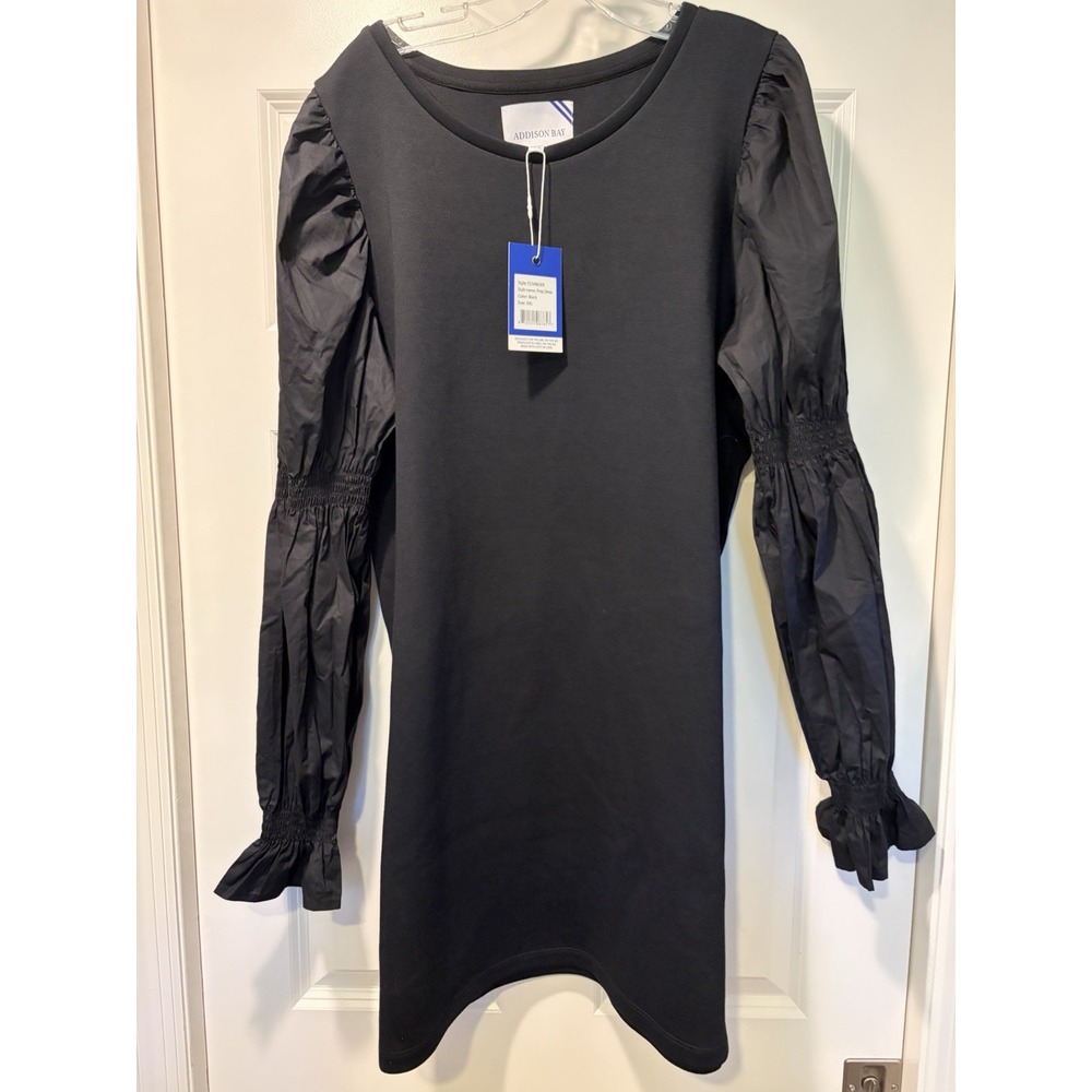Addison Bay Soft Luxe Prep Dress Black Puff Sleeve A-Line Dress Short XXL